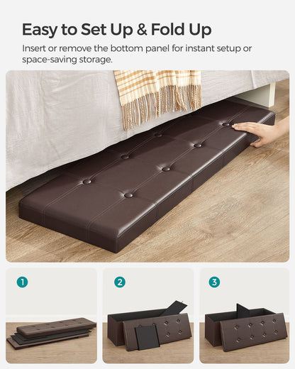 43" L Faux Leather Folding Storage Ottoman Bench, Storage Chest Footrest Padded Seat, Brown