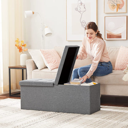 43.3 Inches Storage Ottoman Bench, Folding Storage Chest, Footstool with Flip-up Lid
