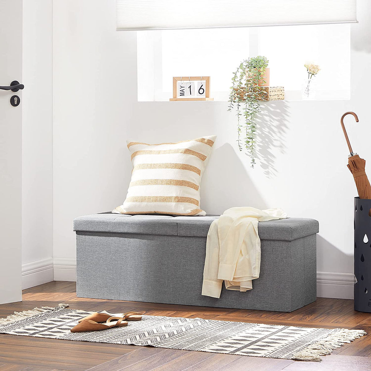 43.3 Inches Storage Ottoman Bench, Folding Storage Chest, Footstool with Flip-up Lid
