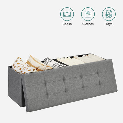 43.3 Inches Storage Ottoman Bench, Folding Storage Chest, Footstool with Flip-up Lid