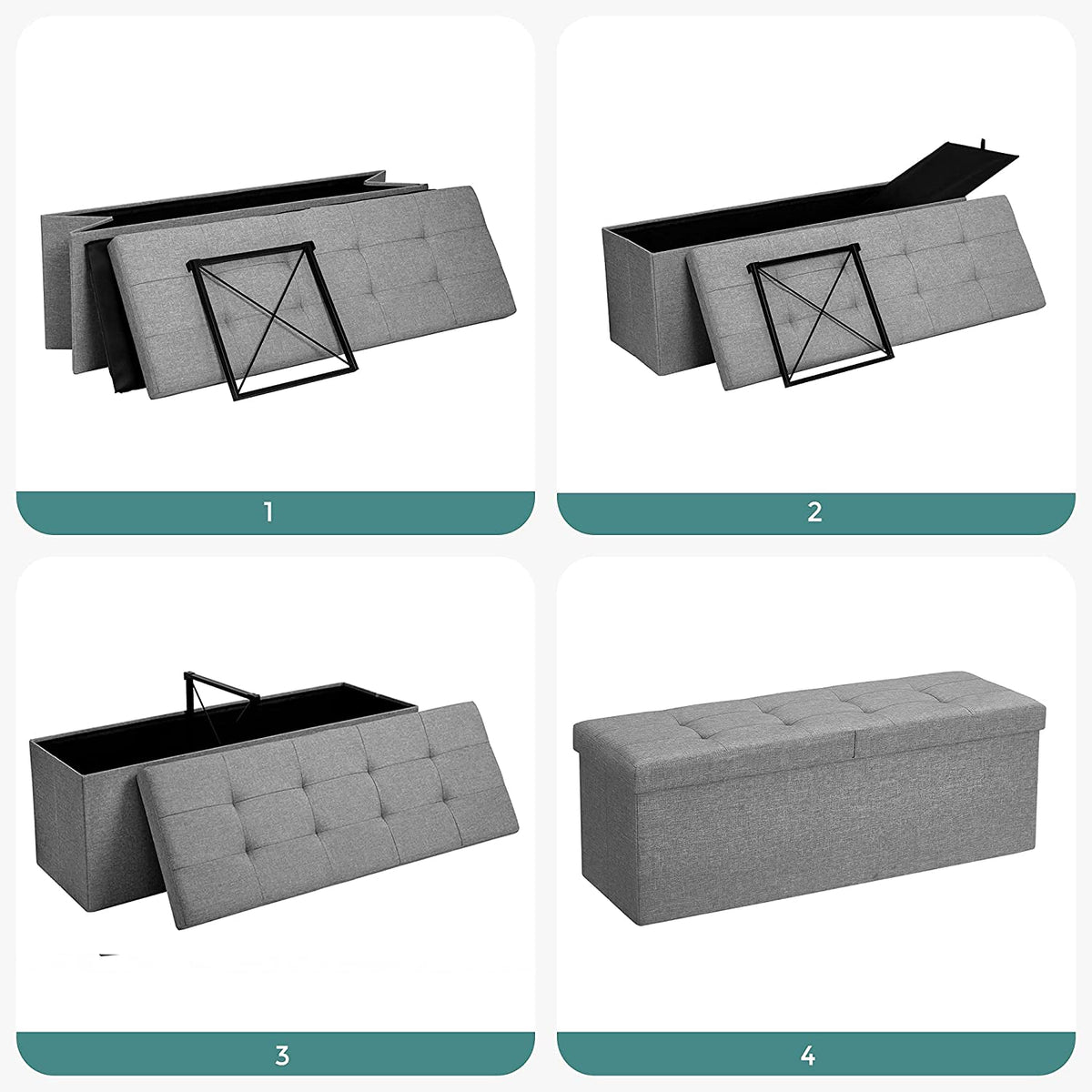 43.3 Inches Storage Ottoman Bench, Folding Storage Chest, Footstool with Flip-up Lid