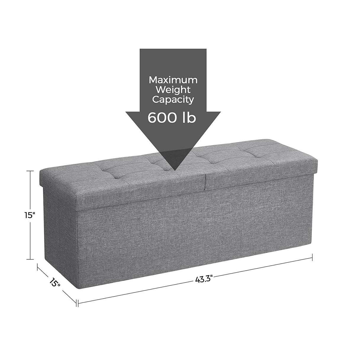 43.3 Inches Storage Ottoman Bench, Folding Storage Chest, Footstool with Flip-up Lid