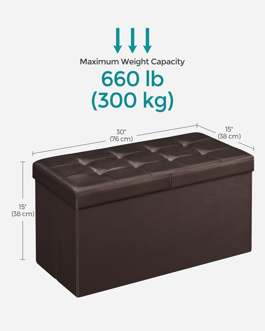 43" L Folding Storage Ottoman Bench with Flipping Lid, Faux Leather Storage Chest with Iron Frame Support, Black