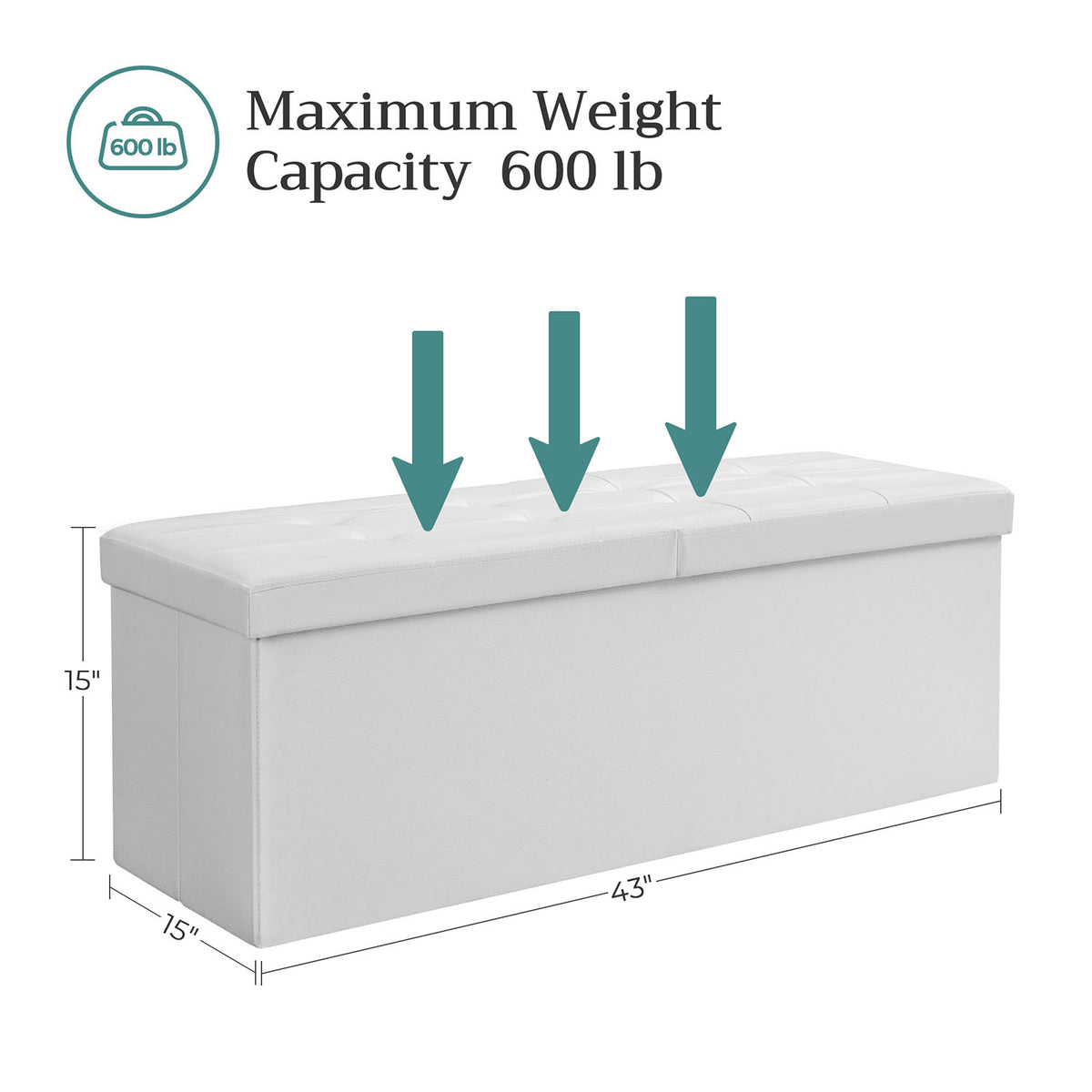 43" L Folding Storage Ottoman Bench with Flipping Lid, Faux Leather Storage Chest with Iron Frame Support, Black