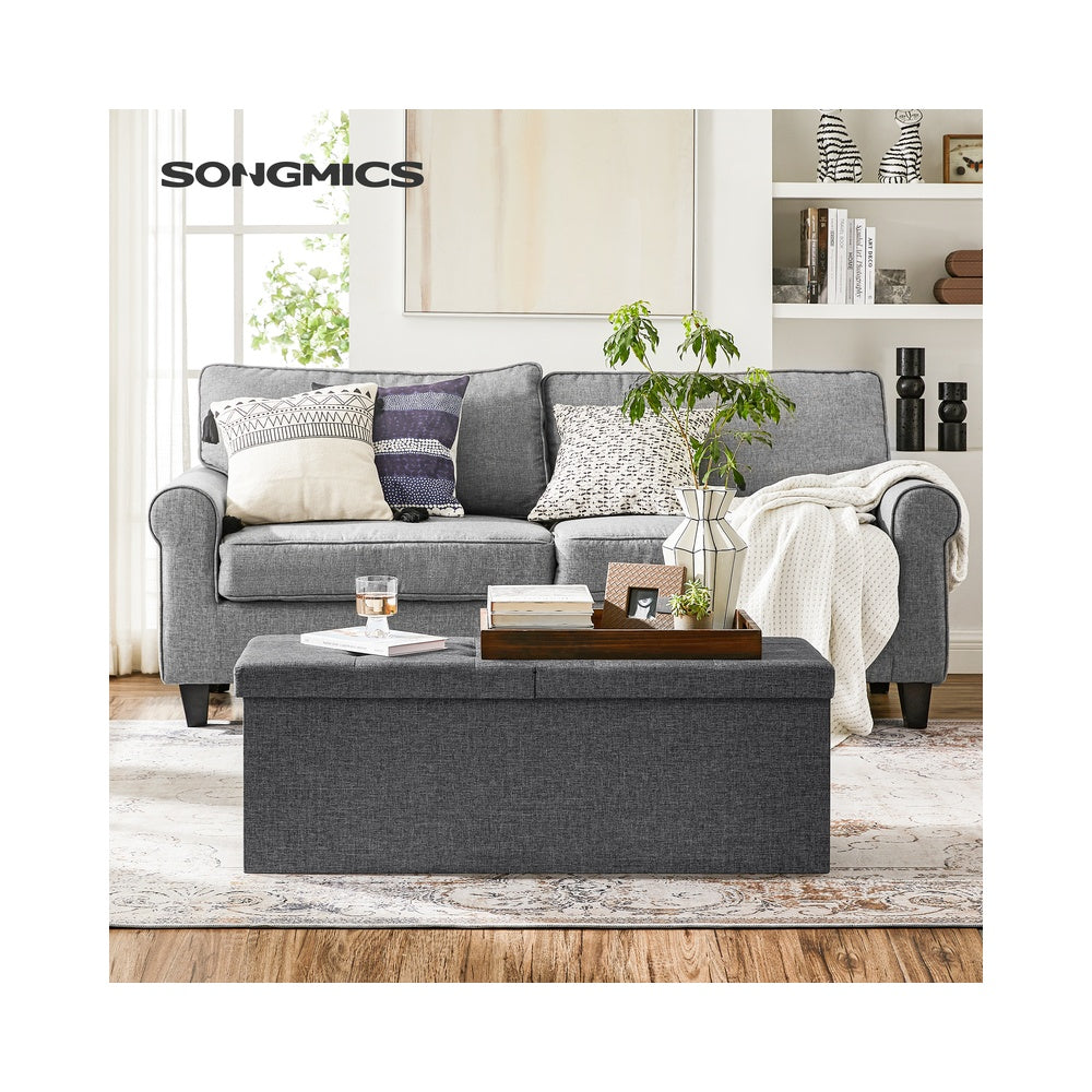 43.3 Inches Storage Ottoman Bench, Folding Storage Chest, Footstool with Flip-up Lid