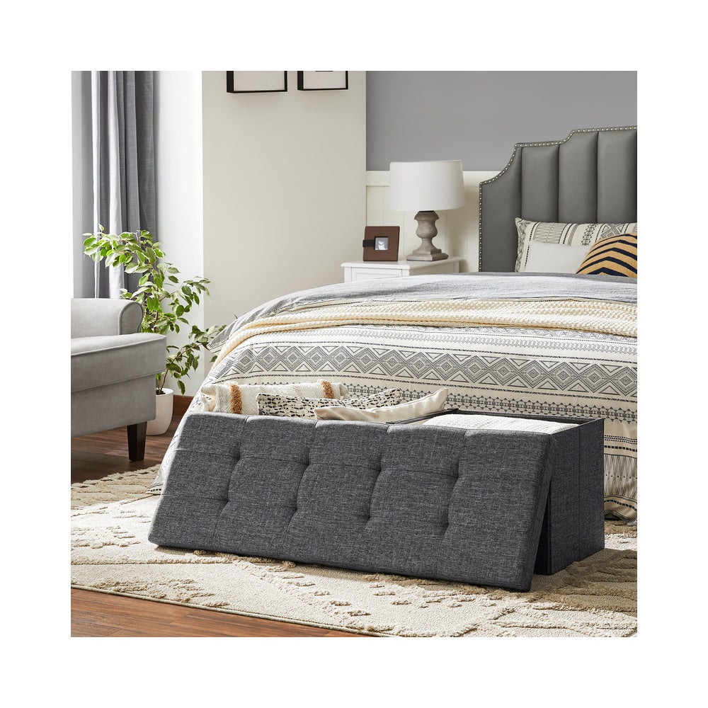 43.3 Inches Storage Ottoman Bench, Folding Storage Chest, Footstool with Flip-up Lid