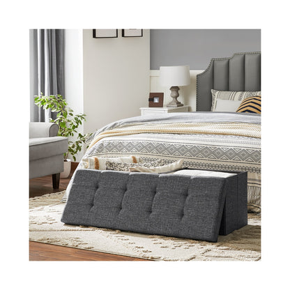 43.3 Inches Storage Ottoman Bench, Folding Storage Chest, Footstool with Flip-up Lid