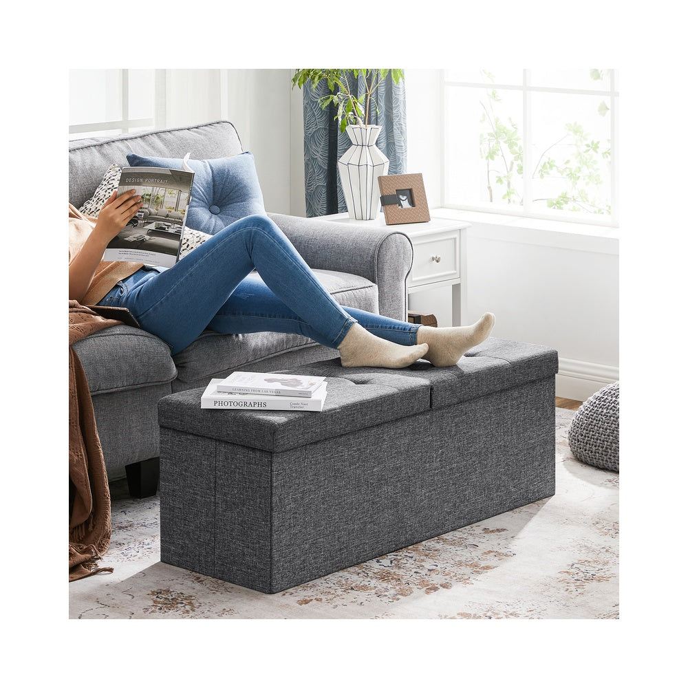 43.3 Inches Storage Ottoman Bench, Folding Storage Chest, Footstool with Flip-up Lid