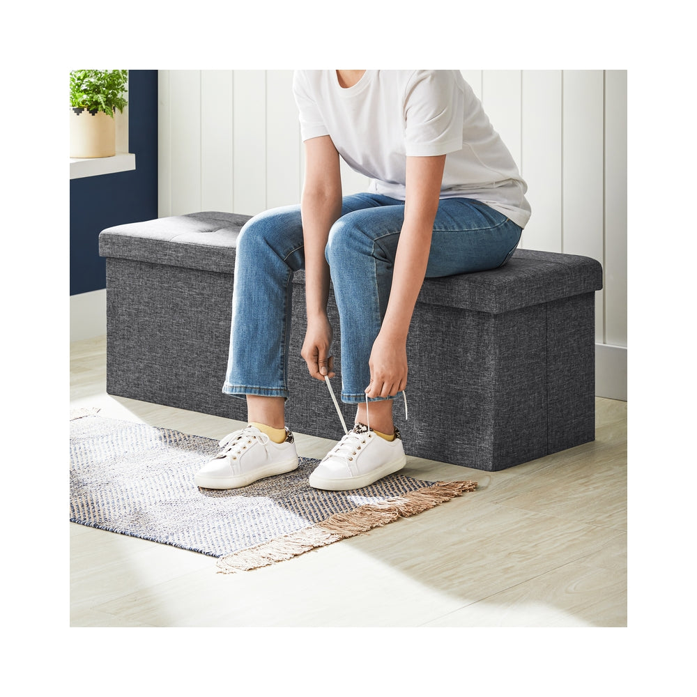 43.3 Inches Storage Ottoman Bench, Folding Storage Chest, Footstool with Flip-up Lid