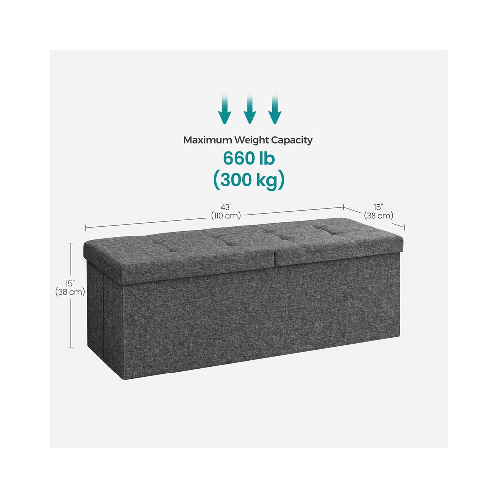 43.3 Inches Storage Ottoman Bench, Folding Storage Chest, Footstool with Flip-up Lid