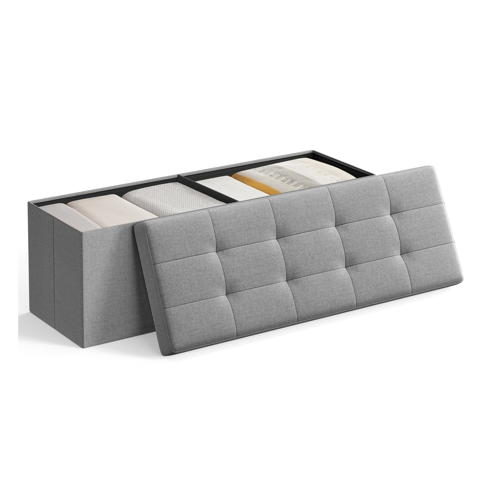 Folding Storage Ottoman Bench Storage Chest Foot Rest Stool with Metal Support, Holds up to 660lb, Dark Grey