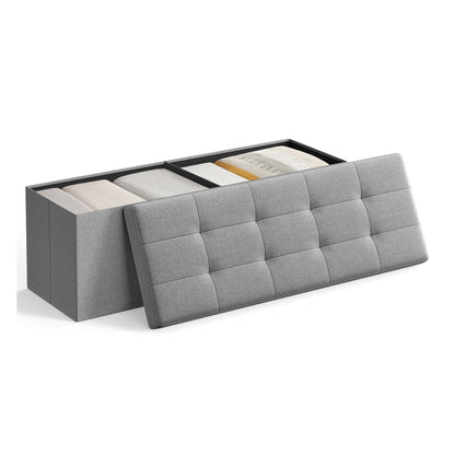 Folding Storage Ottoman Bench Storage Chest Foot Rest Stool with Metal Support, Holds up to 660lb, Dark Grey