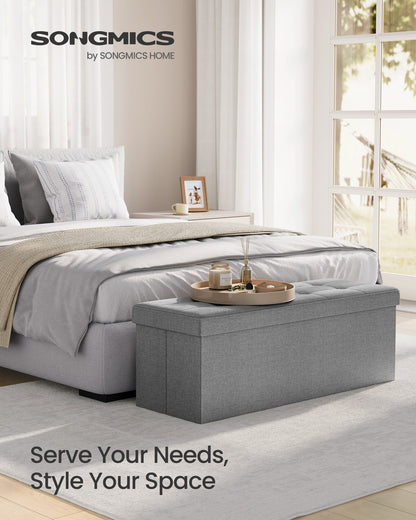 Folding Storage Ottoman Bench Storage Chest Foot Rest Stool with Metal Support, Holds up to 660lb, Dark Grey