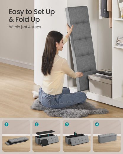 Folding Storage Ottoman Bench Storage Chest Foot Rest Stool with Metal Support, Holds up to 660lb, Dark Grey
