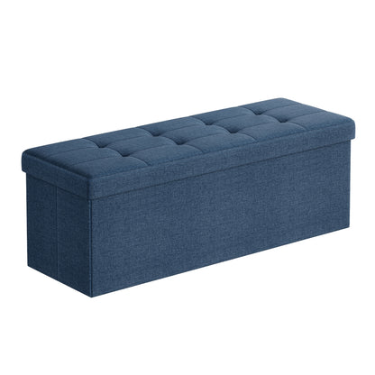 Storage Ottoman Bench, Padded Chest with Lid, Folding Seat, 120L Capacity, Hold up to 660lb, Navy Blue