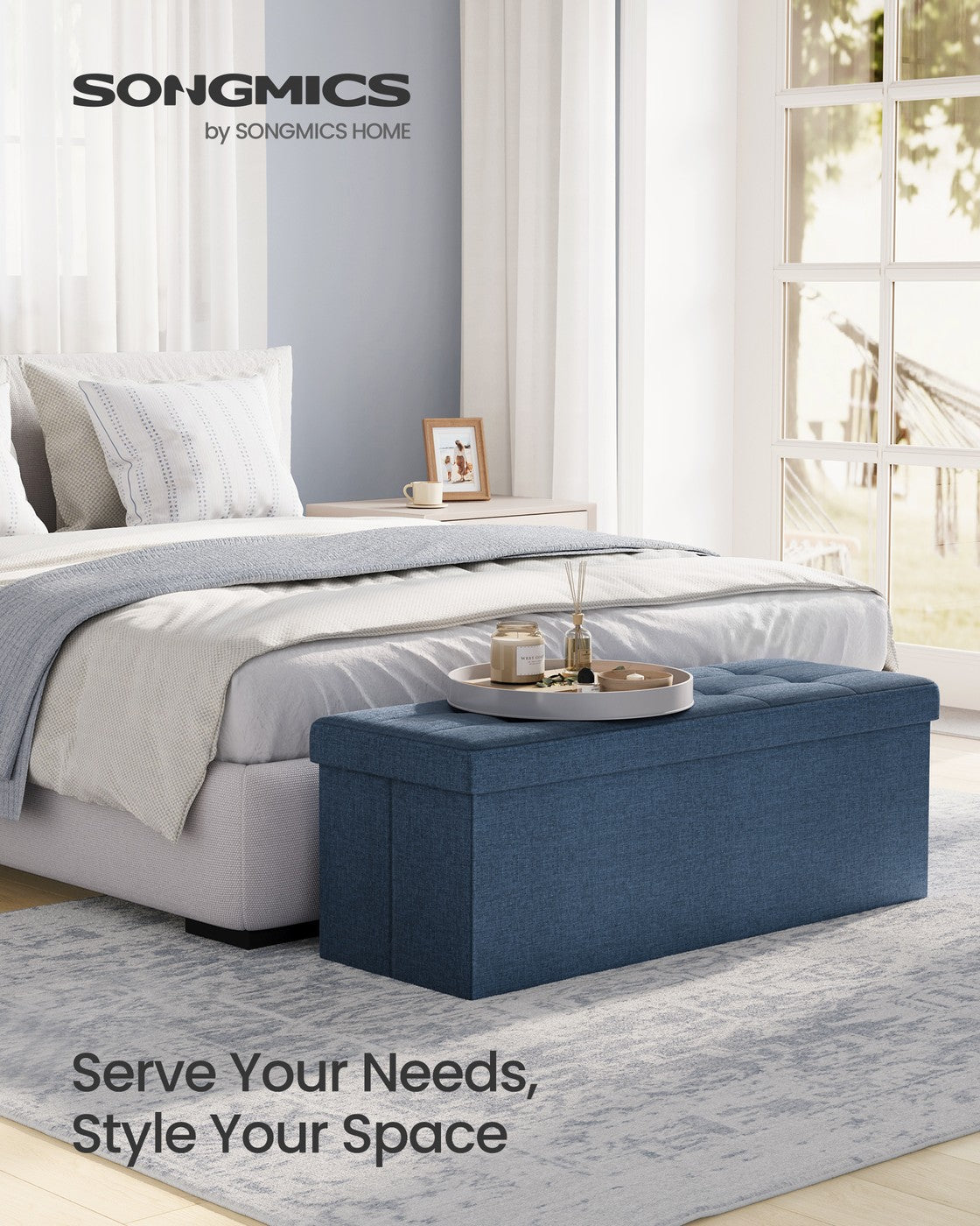 Folding Storage Ottoman Bench Storage Chest Foot Rest Stool with Metal Support, Holds up to 660lb, Dark Grey