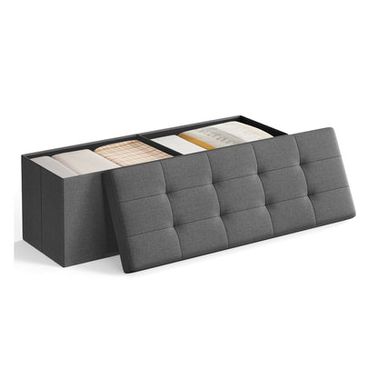 Folding Storage Ottoman Bench Storage Chest Foot Rest Stool with Metal Support, Holds up to 660lb, Dark Grey