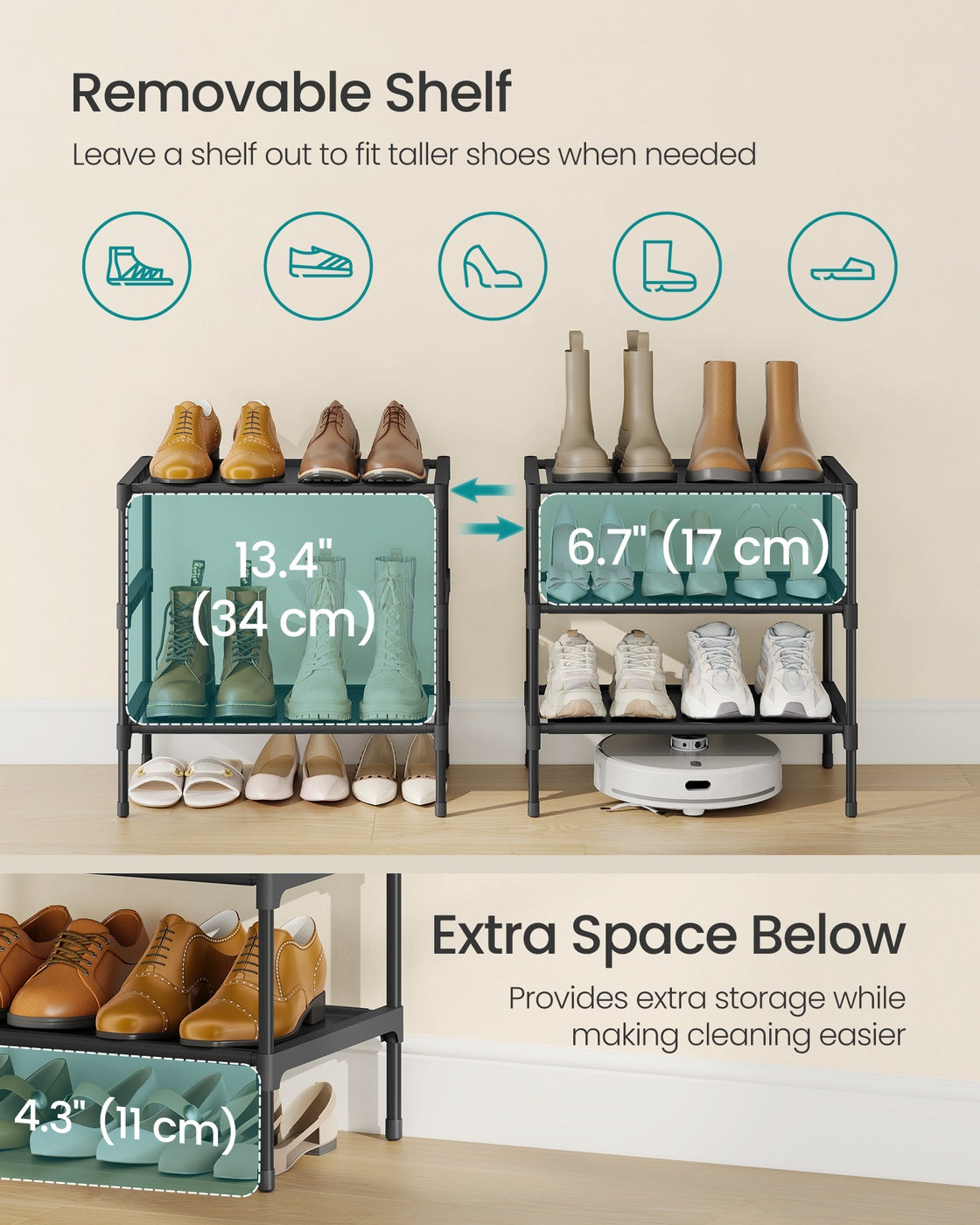 Shoe Rack, 3-Tier Shoe Storage Organizer, Space-Saving, 11.7 x 16.5 x 19.1 Inches - image 4