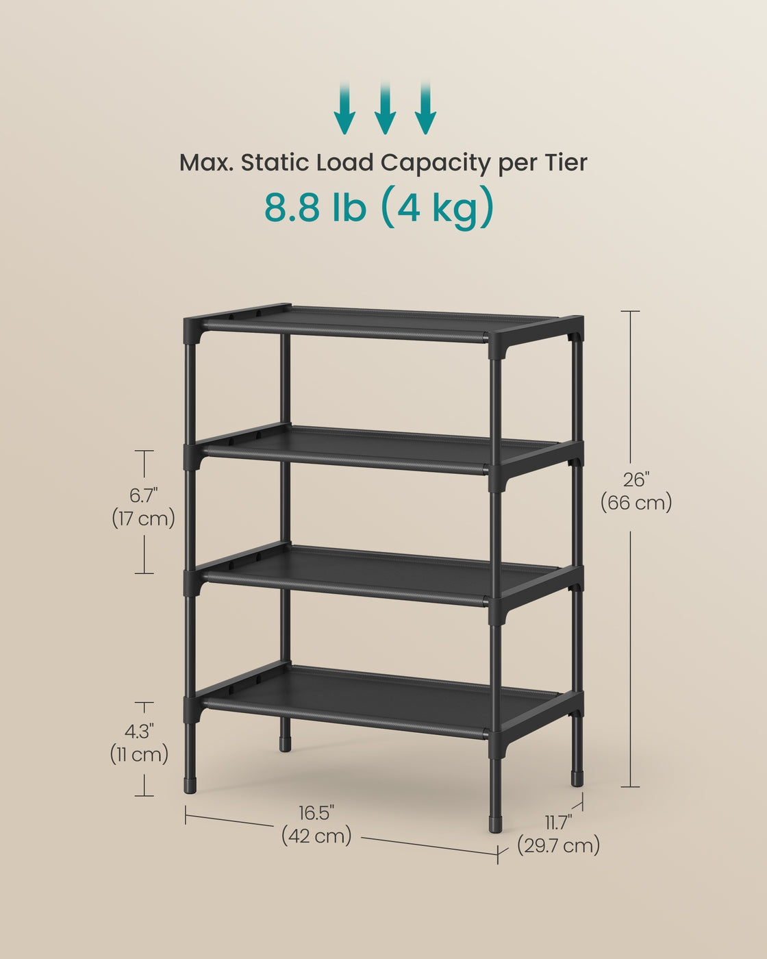 Shoe Rack, 3-Tier Shoe Storage Organizer, Space-Saving, 11.7 x 16.5 x 19.1 Inches - image 12