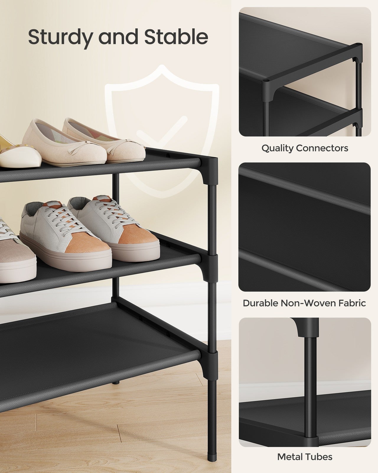 Shoe Rack, 3-Tier Shoe Storage Organizer, Space-Saving, 11.6 x 24.5 x 21 Inches, Entryway - image 3