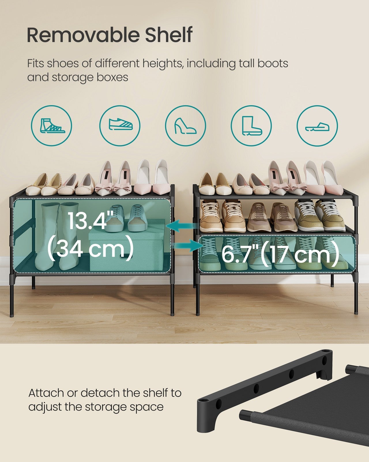 Shoe Rack, 3-Tier Shoe Storage Organizer, Space-Saving, 11.6 x 24.5 x 21 Inches, Entryway - image 4