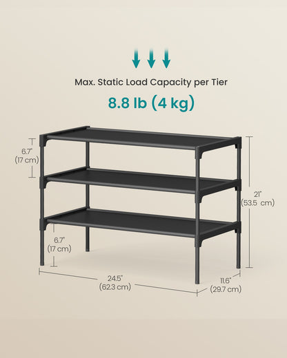 Shoe Rack, 3-Tier Shoe Storage Organizer, Space-Saving, 11.6 x 24.5 x 21 Inches, Entryway - image 5