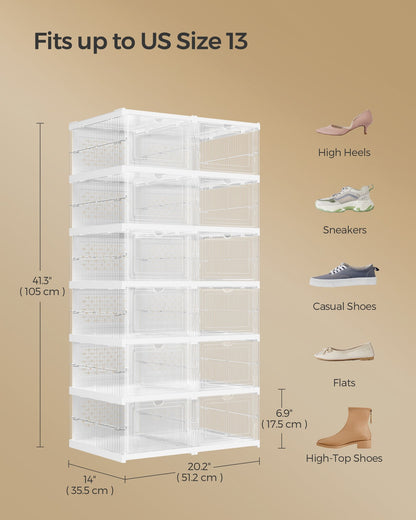 Pack of 18 Foldable Shoe Boxes, Fit up to US Size 13
