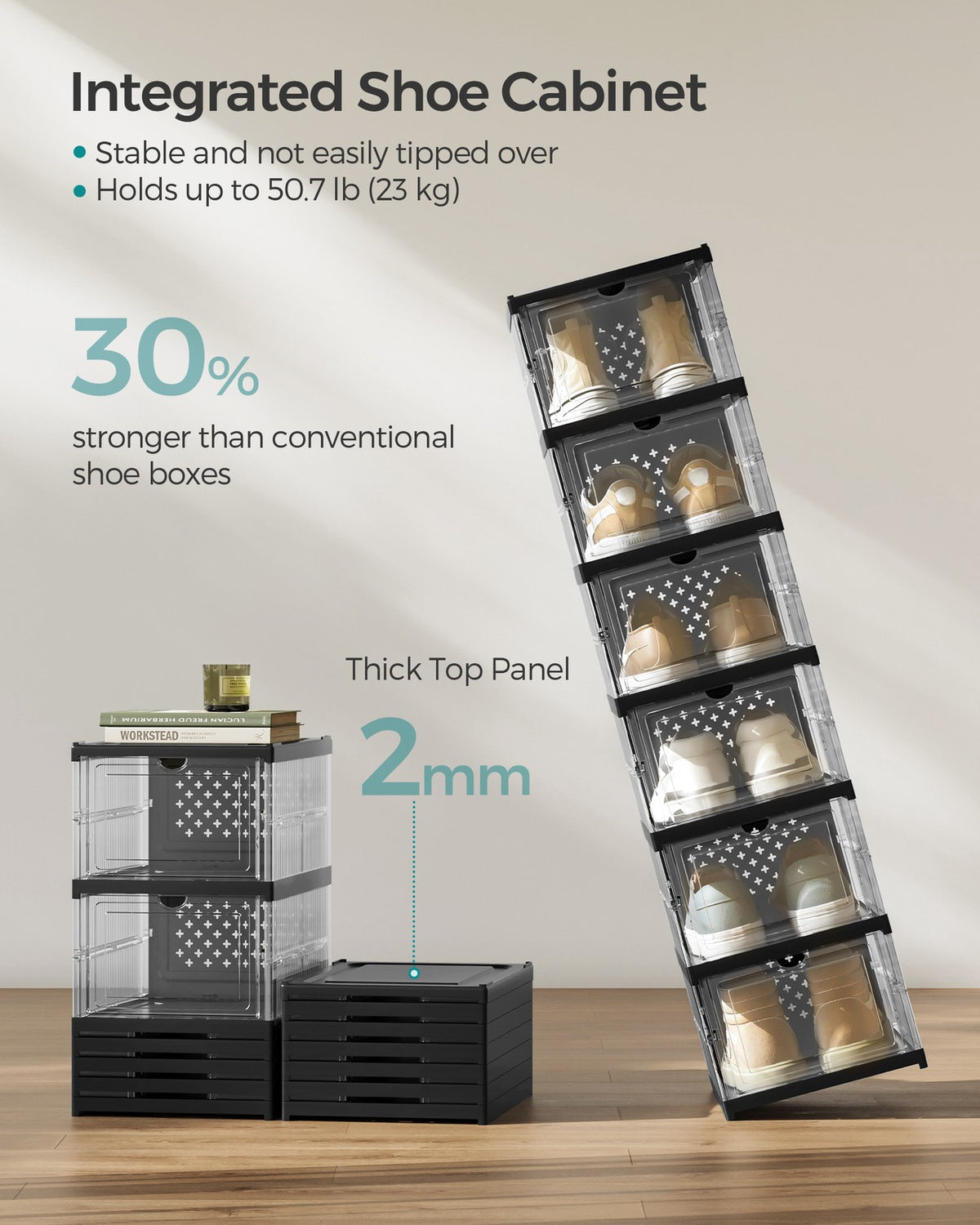 Pack of 18 Foldable Shoe Boxes, Fit up to US Size 13