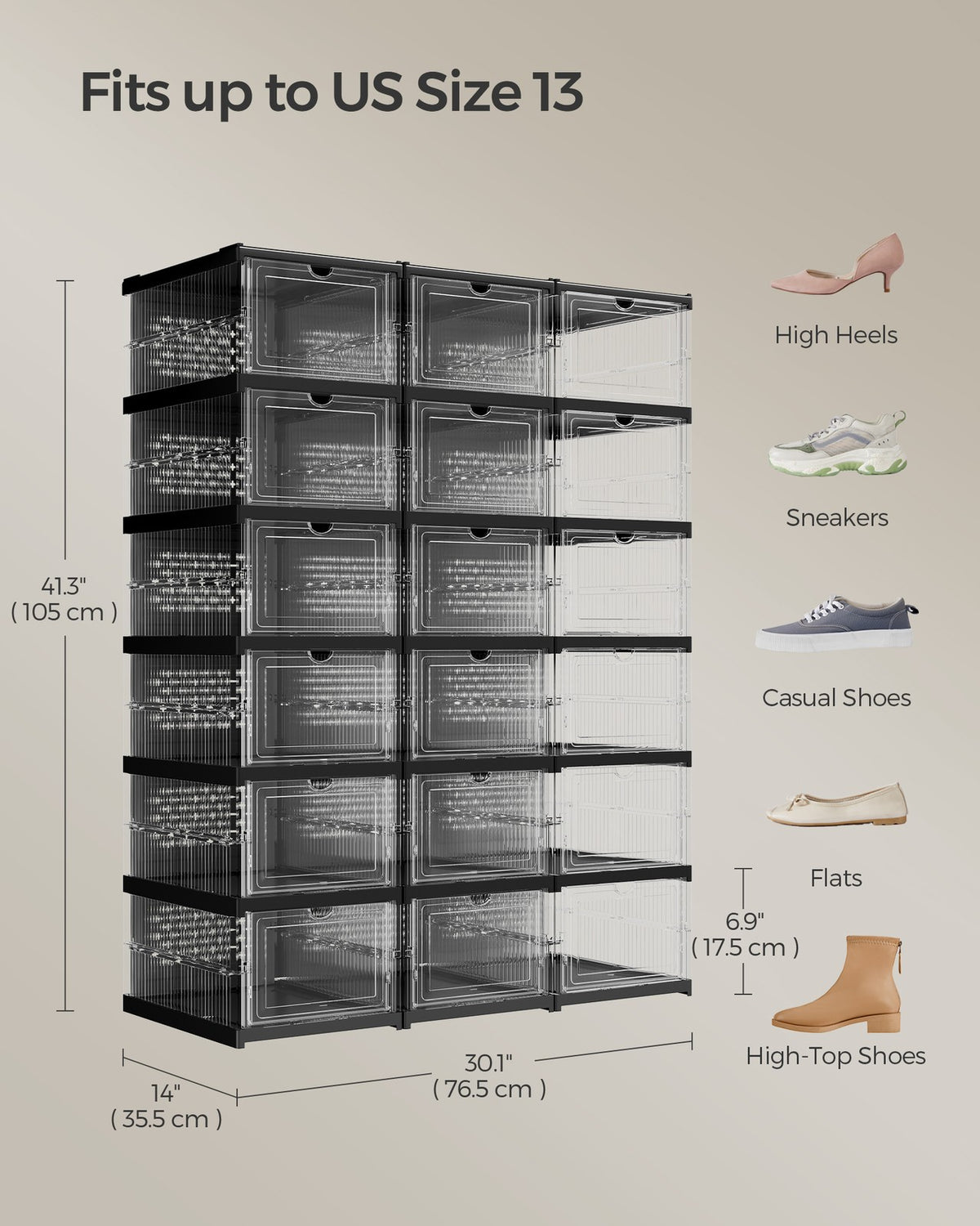 Pack of 18 Foldable Shoe Boxes, Fit up to US Size 13