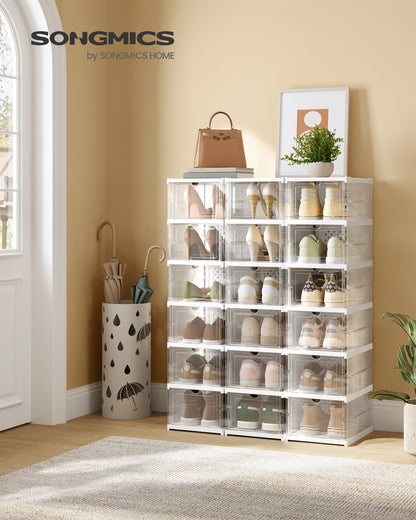 Pack of 18 Foldable Shoe Boxes, Fit up to US Size 13