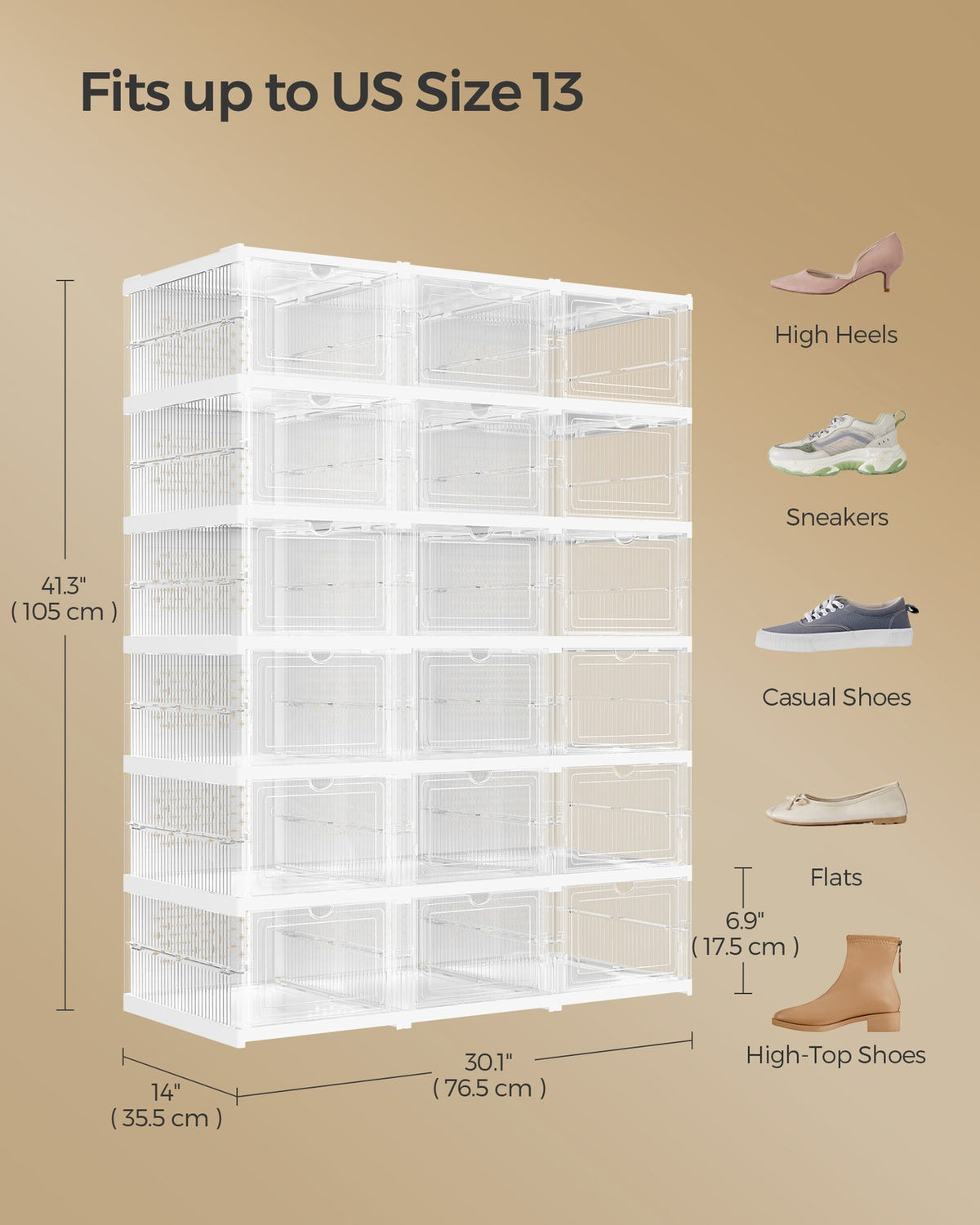 Pack of 18 Foldable Shoe Boxes, Fit up to US Size 13