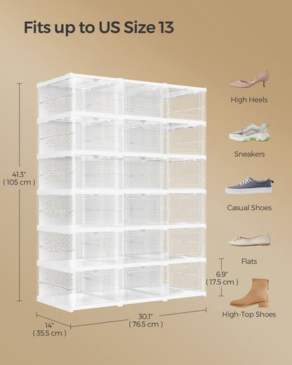 Pack of 18 Foldable Shoe Boxes, Fit up to US Size 13