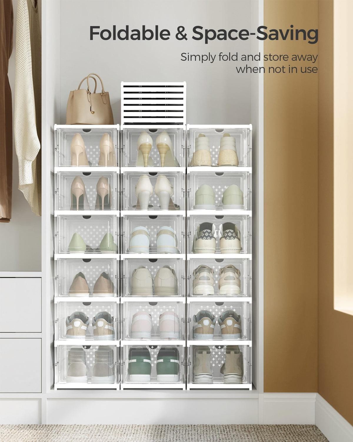 Pack of 18 Foldable Shoe Boxes, Fit up to US Size 13