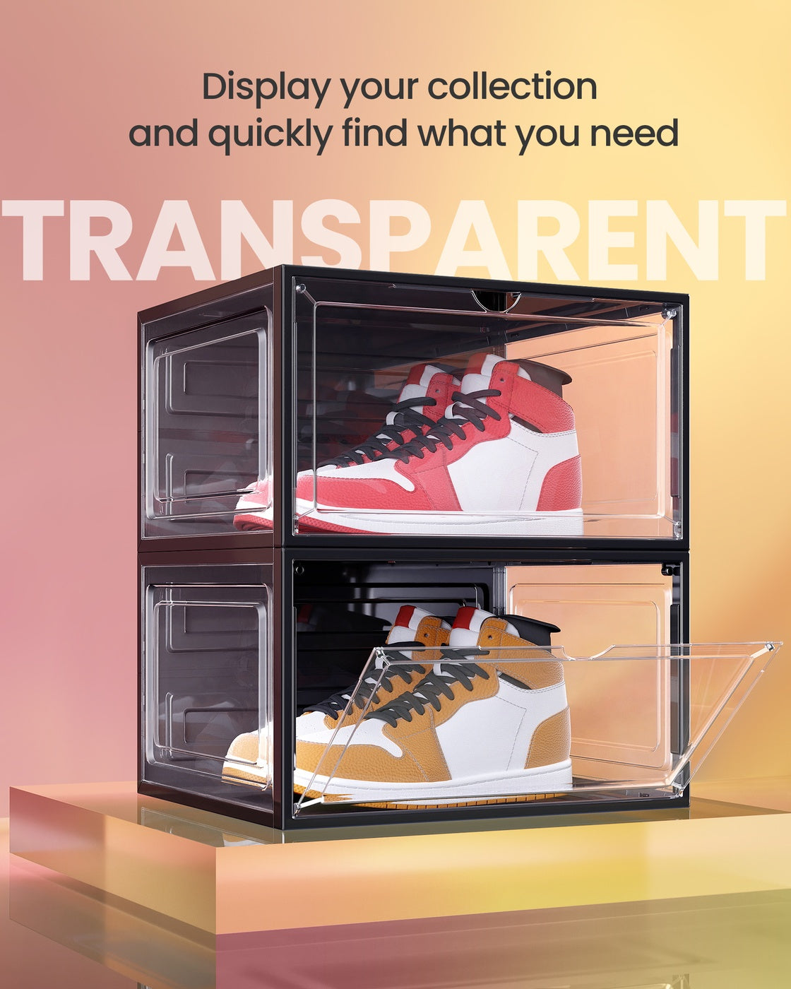 Shoe Boxes Set of 8 13 x 11.2 x 7.6 Inches Black and Transparent White - image 3