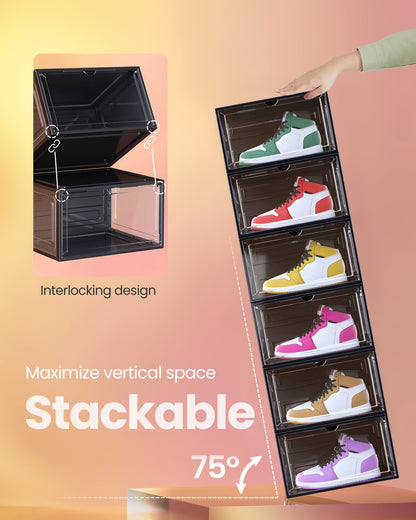 Shoe Boxes Set of 8 13 x 11.2 x 7.6 Inches Black and Transparent White - image 4