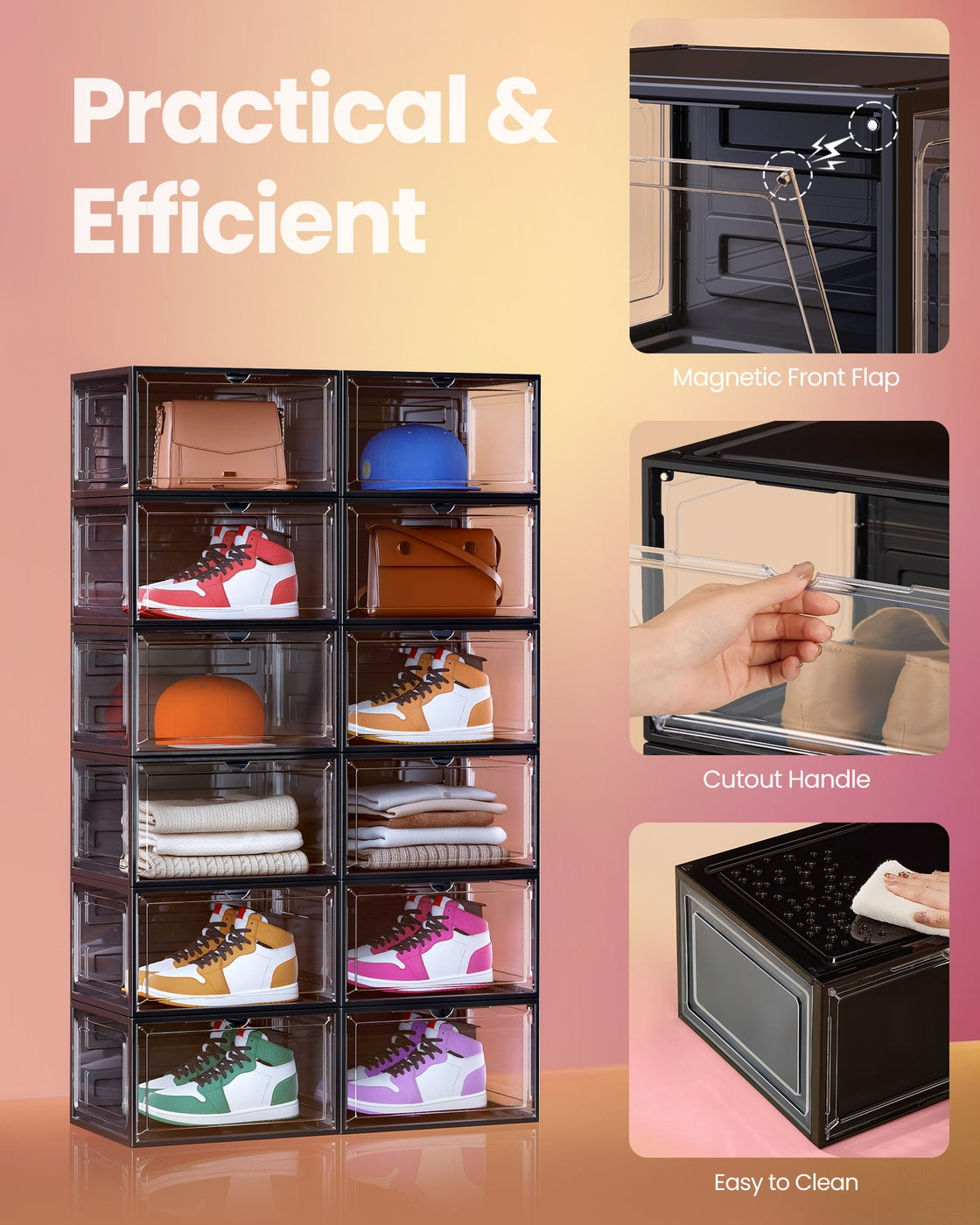 Shoe Boxes Set of 8 13 x 11.2 x 7.6 Inches Black and Transparent White - image 5