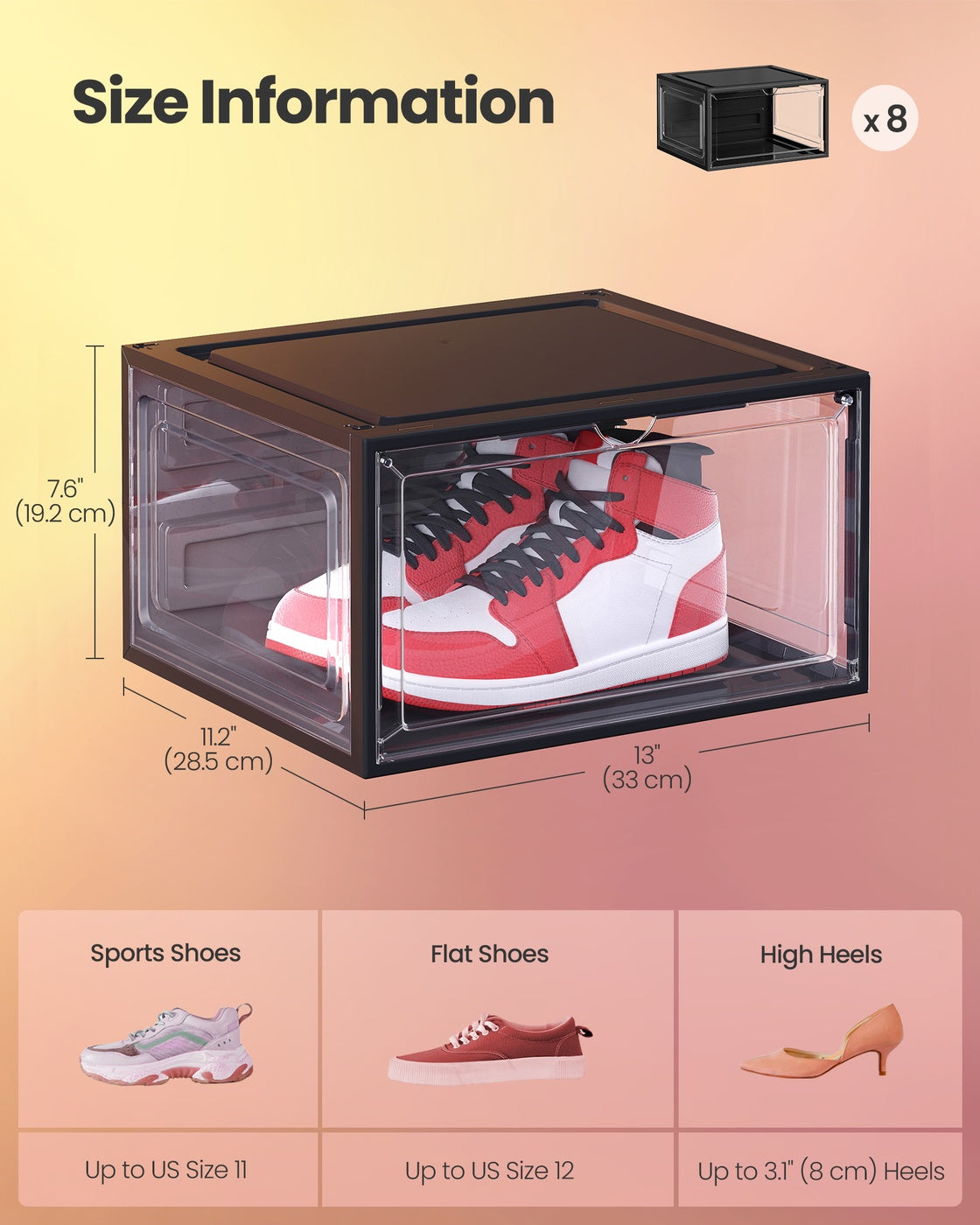 Shoe Boxes Set of 8 13 x 11.2 x 7.6 Inches Black and Transparent White - image 6