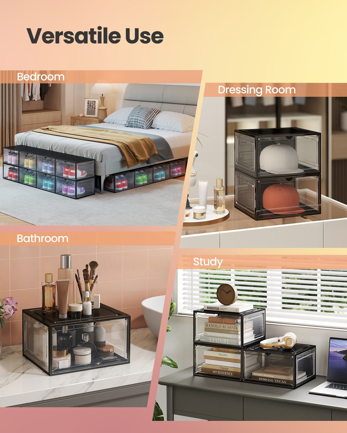 Shoe Boxes Set of 8 13 x 11.2 x 7.6 Inches Black and Transparent White - image 7