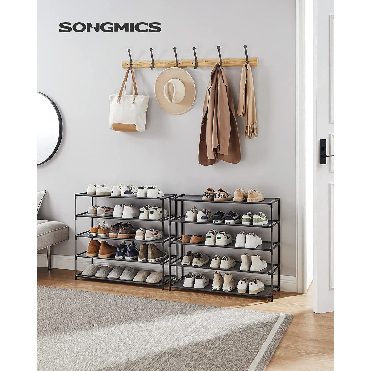 Shoe Rack, 10-Tier Shoe Shelf, Shoe Storage Organizer, Metal Frame, Non-Woven Fabric Shelves