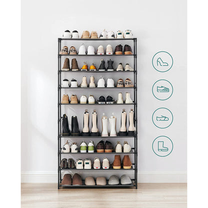 Shoe Rack, 10-Tier Shoe Shelf, Shoe Storage Organizer, Metal Frame, Non-Woven Fabric Shelves