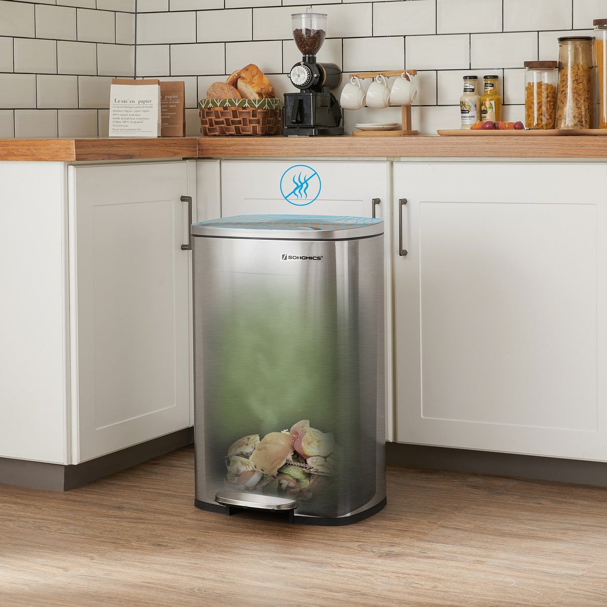 Kitchen Trash Garbage Can, Pedal Stainless Steel Rubbish Bin 13.2 Gal (50L) with Plastic Inner Bucket