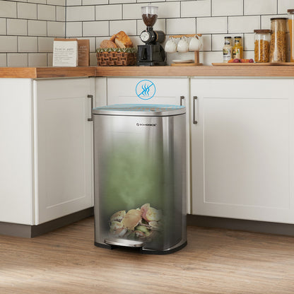 Kitchen Trash Garbage Can, Pedal Stainless Steel Rubbish Bin 13.2 Gal (50L) with Plastic Inner Bucket