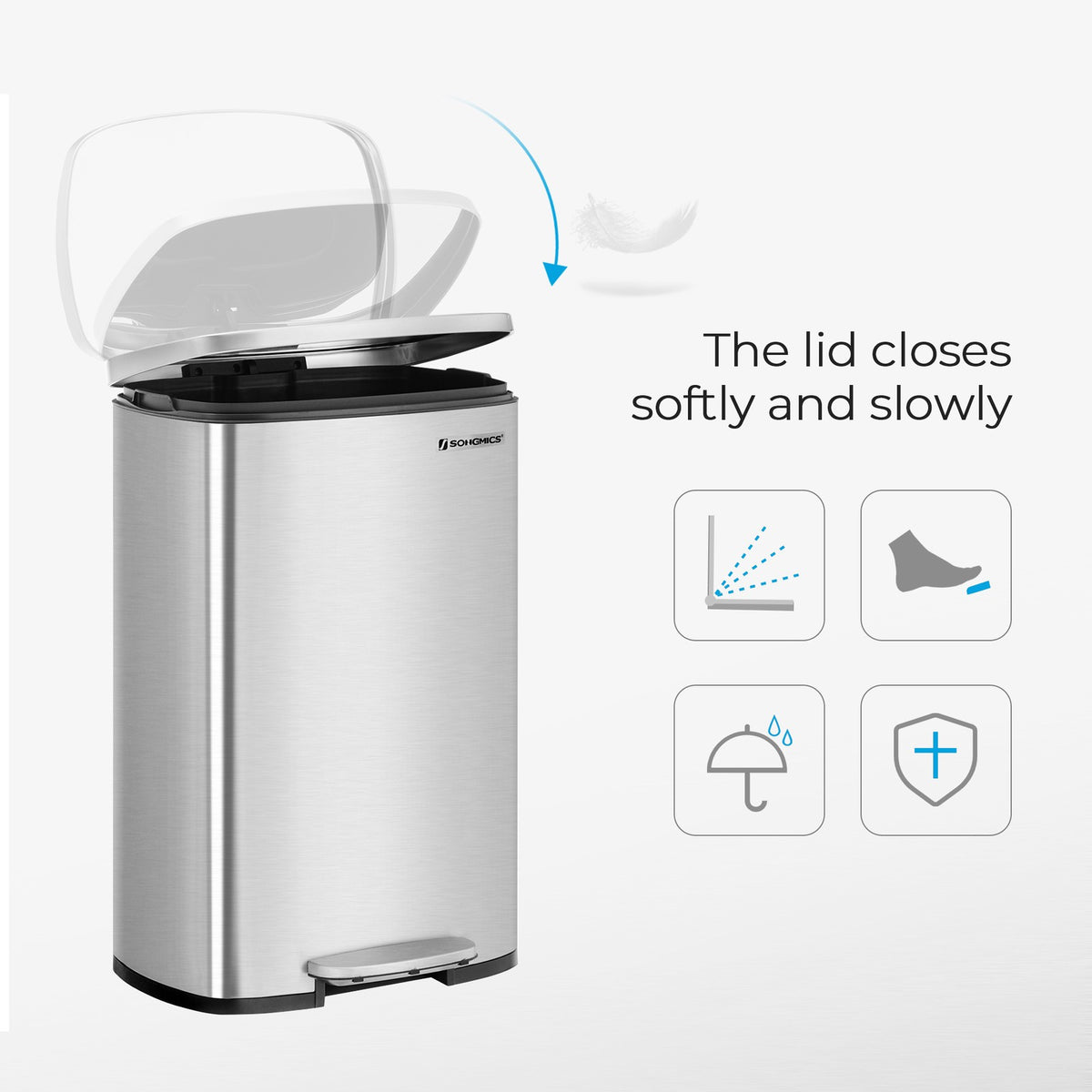 Kitchen Trash Garbage Can, Pedal Stainless Steel Rubbish Bin 13.2 Gal (50L) with Plastic Inner Bucket
