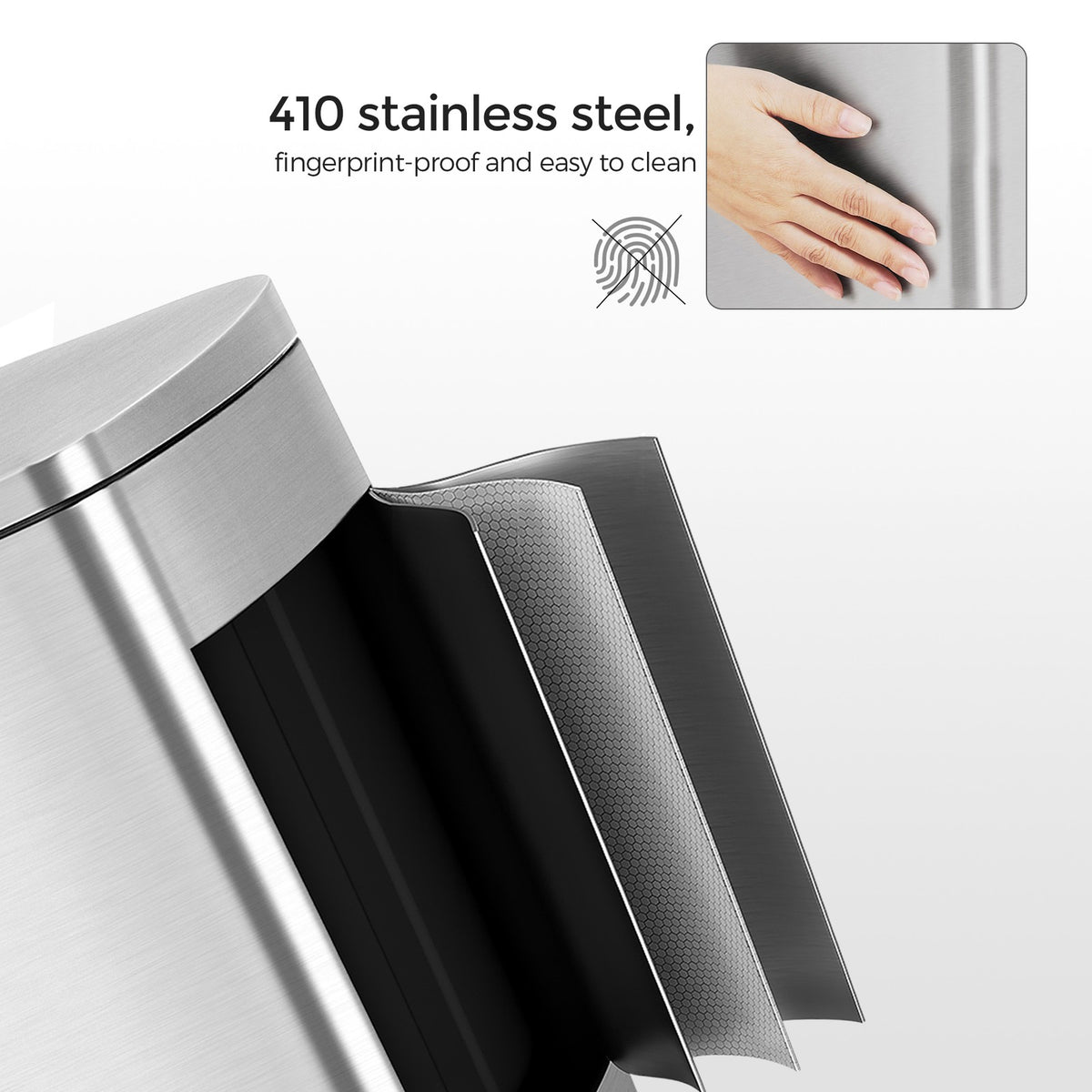 Kitchen Trash Garbage Can, Pedal Stainless Steel Rubbish Bin 13.2 Gal (50L) with Plastic Inner Bucket