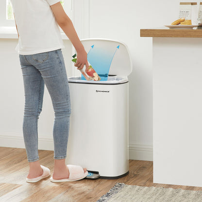 Kitchen Trash Garbage Can, Pedal Rubbish Bin 13.2 Gal (50L), with Plastic Inner Bucket, Hinged Lid, Soft Closure, Odor Proof and Hygienic, White