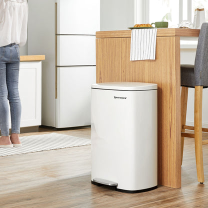 Kitchen Trash Garbage Can, Pedal Rubbish Bin 13.2 Gal (50L), with Plastic Inner Bucket, Hinged Lid, Soft Closure, Odor Proof and Hygienic, White