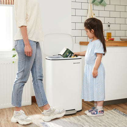 Kitchen Trash Garbage Can, Pedal Rubbish Bin 13.2 Gal (50L), with Plastic Inner Bucket, Hinged Lid, Soft Closure, Odor Proof and Hygienic, White