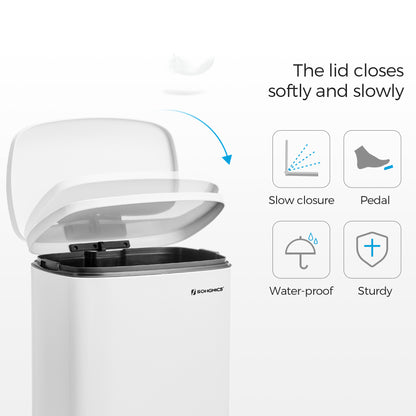 Kitchen Trash Garbage Can, Pedal Rubbish Bin 13.2 Gal (50L), with Plastic Inner Bucket, Hinged Lid, Soft Closure, Odor Proof and Hygienic, White