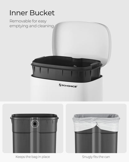 8 Gallon White Stainless Steel Step Trash Can with Hinged Lid