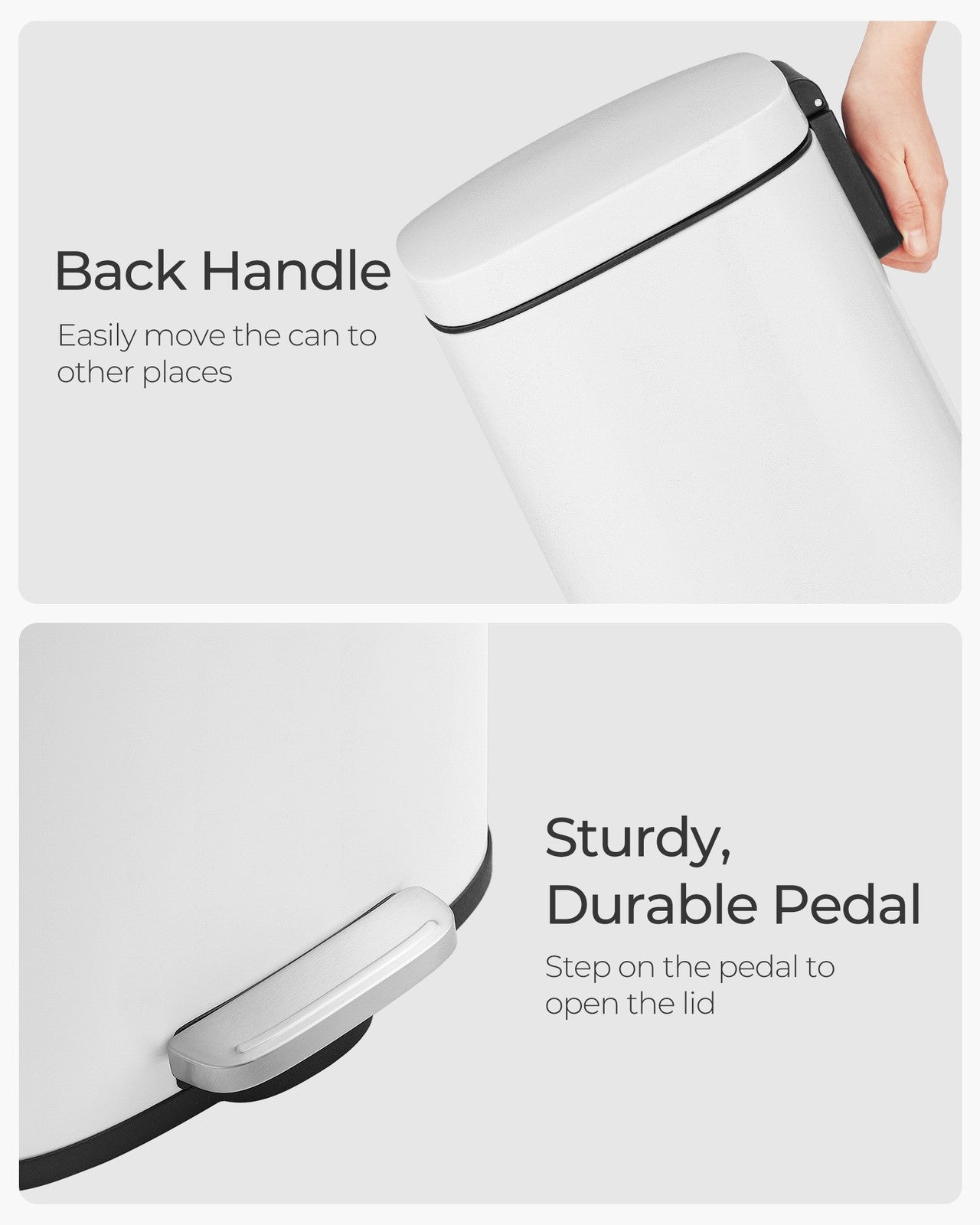 8 Gallon White Stainless Steel Step Trash Can with Hinged Lid